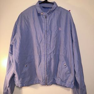 Vintage Polo Ralph Lauren Large Zip Denim Jacket 80’s Blue Pink RARE Made In USA